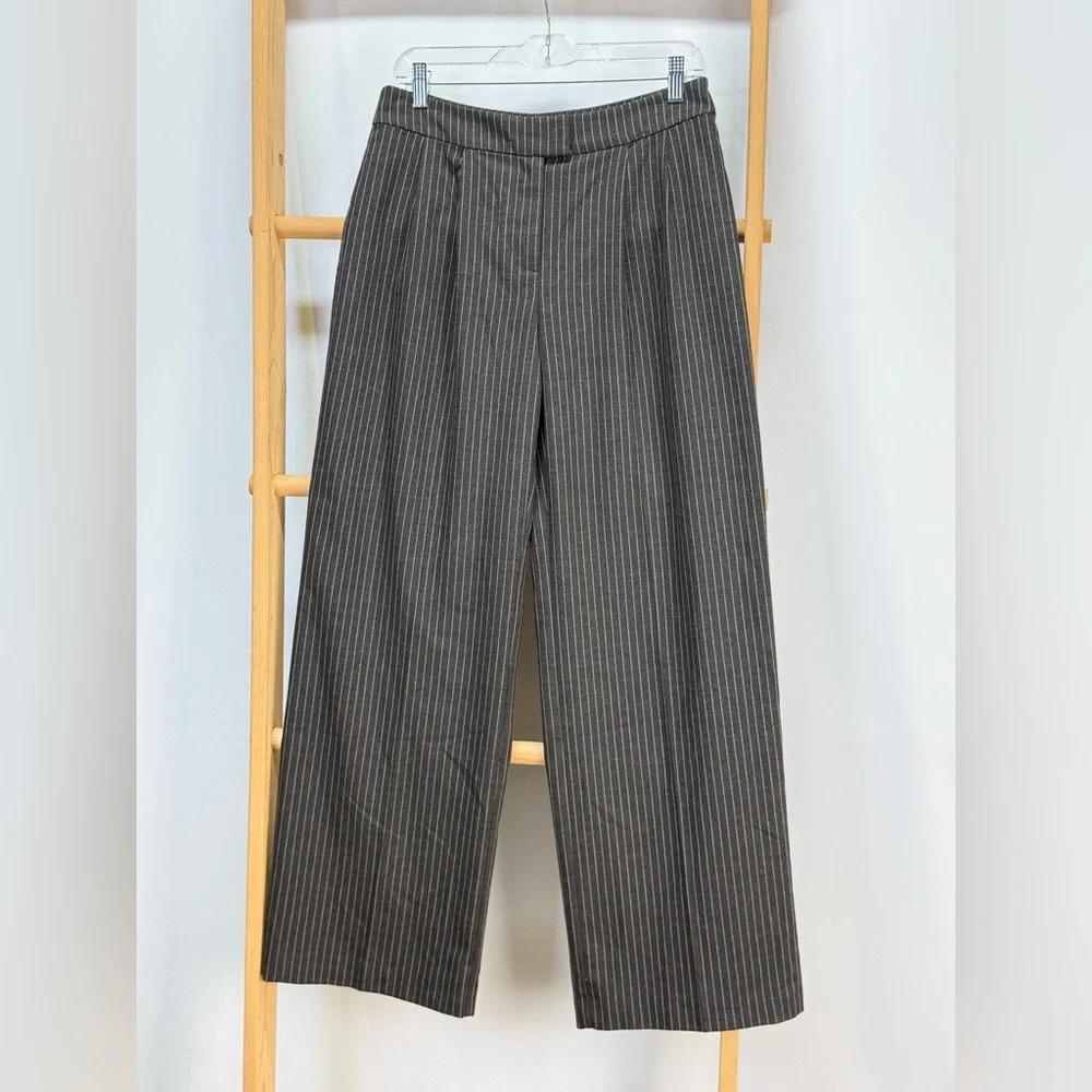 OPEN EDIT Gray pinstriped wide leg pleated front pants size S - Picture 11 of 16